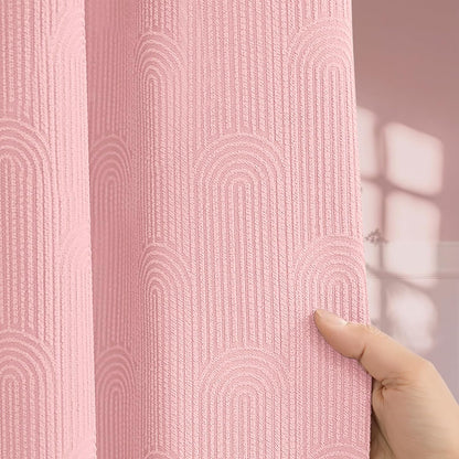 Light Pink Boho Cotton Shower Curtain Arch,72" W x 72" L