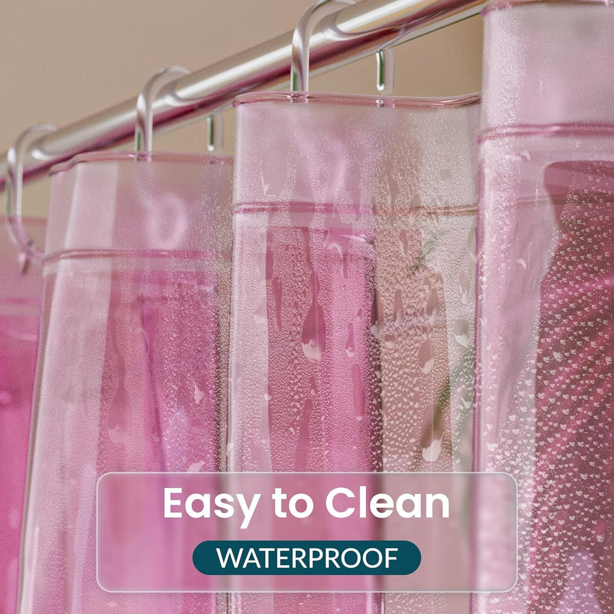 Shower Curtain Liner, Plastic Shower Liner PEVA 72 x 72 Lightweight Waterproof Shower Curtains for Bathroom with Magnets and Grommets, Clear Pink