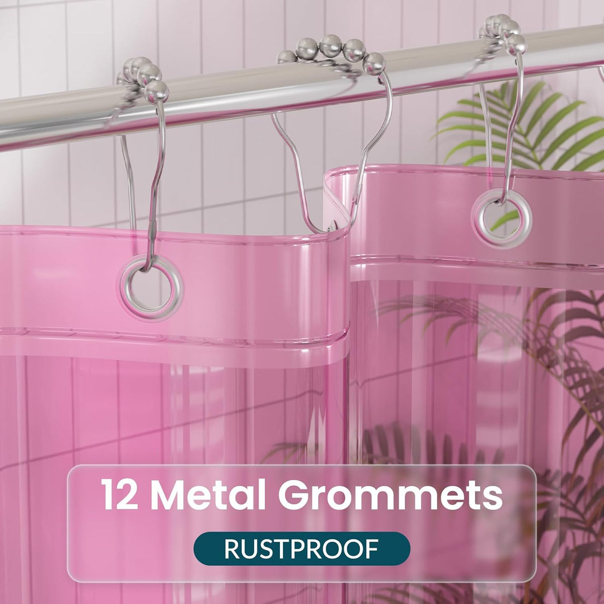 Shower Curtain Liner, Plastic Shower Liner PEVA 72 x 72 Lightweight Waterproof Shower Curtains for Bathroom with Magnets and Grommets, Clear Pink