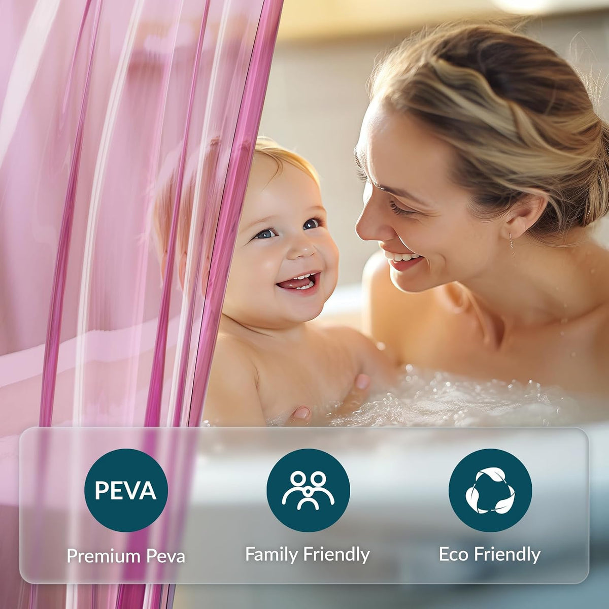 Shower Curtain Liner, Plastic Shower Liner PEVA 72 x 72 Lightweight Waterproof Shower Curtains for Bathroom with Magnets and Grommets, Clear Pink
