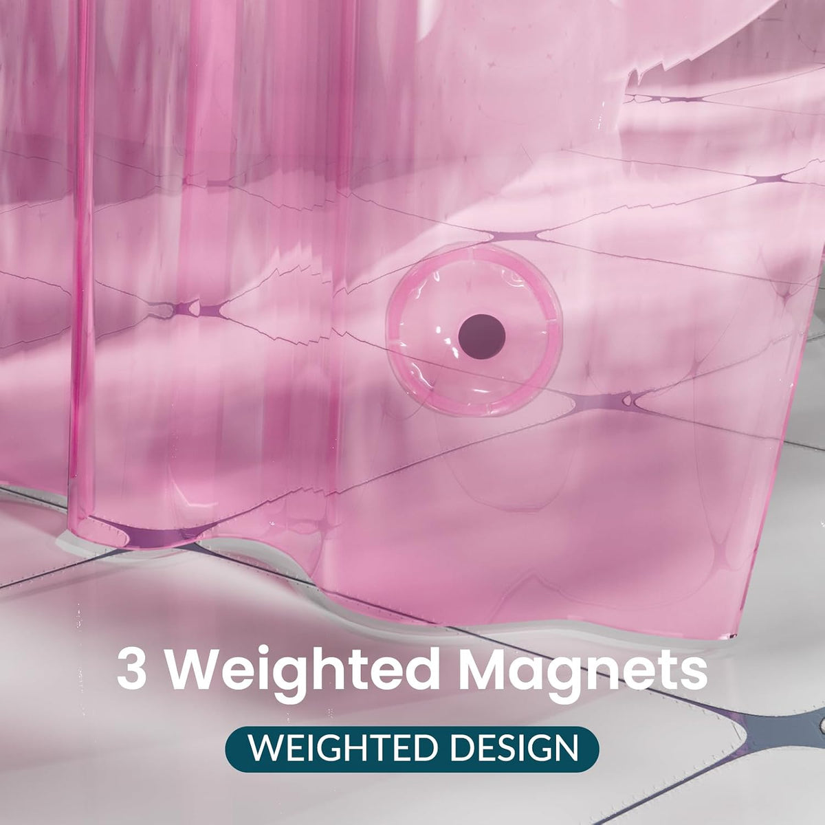Shower Curtain Liner, Plastic Shower Liner PEVA 72 x 72 Lightweight Waterproof Shower Curtains for Bathroom with Magnets and Grommets, Clear Pink