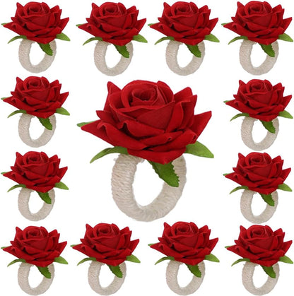 8Pcs Pink Rose Wedding Napkin Rings,Artificial Flower Napkin Holder