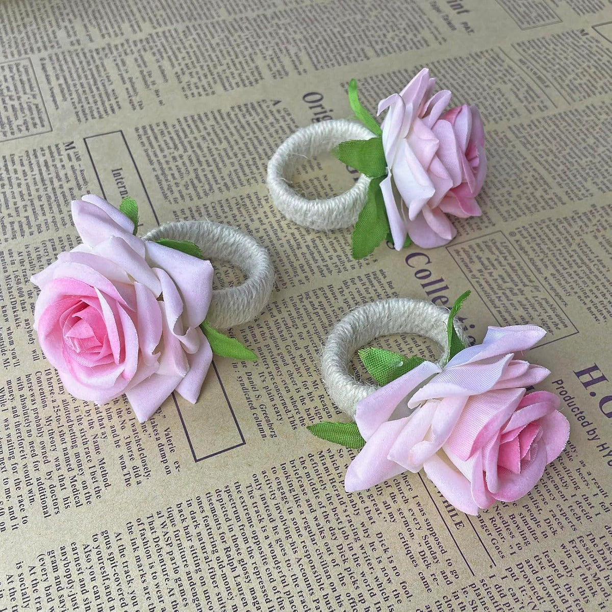 8Pcs Pink Rose Wedding Napkin Rings,Artificial Flower Napkin Holder
