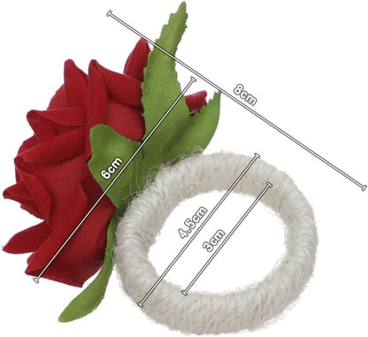 8Pcs Pink Rose Wedding Napkin Rings,Artificial Flower Napkin Holder
