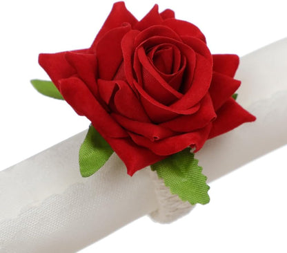8Pcs Pink Rose Wedding Napkin Rings,Artificial Flower Napkin Holder
