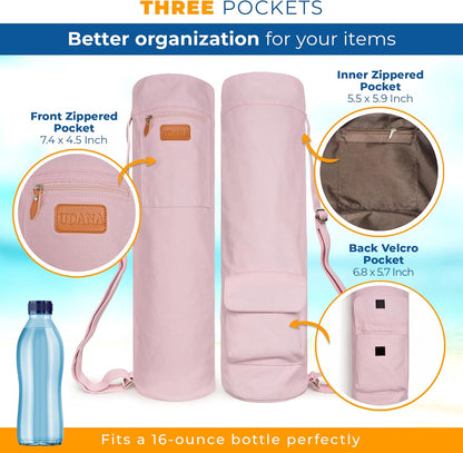 UDANA Canvas Yoga Mat Bag for Women & Men, Full-Zip Carrier with 3 Pockets & Adjustable Strap, Stylish Gym & Pilates Bag – Available in Multiple Sizes