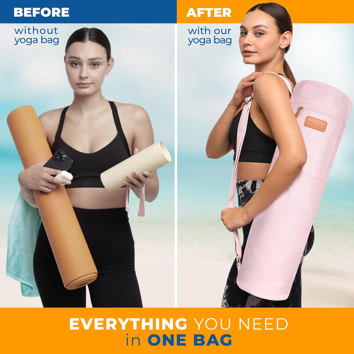 UDANA Canvas Yoga Mat Bag for Women & Men, Full-Zip Carrier with 3 Pockets & Adjustable Strap, Stylish Gym & Pilates Bag – Available in Multiple Sizes