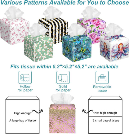 Pink Golden Leopard Tissue Box Cover Square,Gold Glitter Leather Tissue Holder,Waterproof Leather Facial Paper Organizer Tissue Box Cover for Home Office Bathroom Vanity Countertop,5.2" x 5.2" x 5.2"