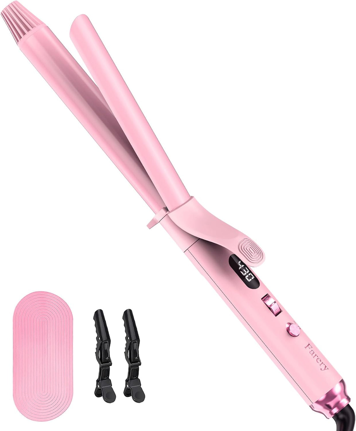 Long Barrel Curling Iron 1 Inch, Extra Long Curling Iron for Thin Hair, Infused Argan Oil & Keratin, 11 Adjustable Temp, Include Clips & Silicone Pad, Pink