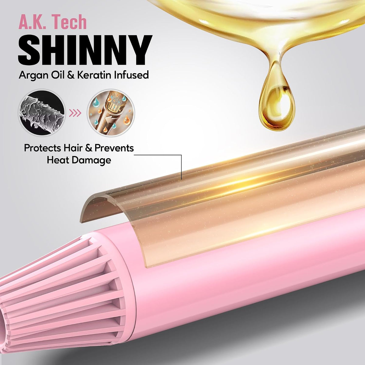 Long Barrel Curling Iron 1 Inch, Extra Long Curling Iron for Thin Hair, Infused Argan Oil & Keratin, 11 Adjustable Temp, Include Clips & Silicone Pad, Pink