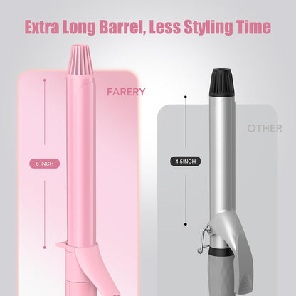 Long Barrel Curling Iron 1 Inch, Extra Long Curling Iron for Thin Hair, Infused Argan Oil & Keratin, 11 Adjustable Temp, Include Clips & Silicone Pad, Pink