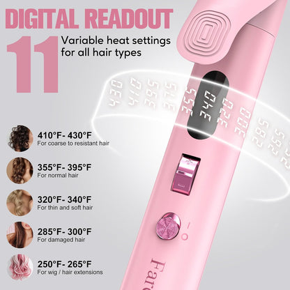 Long Barrel Curling Iron 1 Inch, Extra Long Curling Iron for Thin Hair, Infused Argan Oil & Keratin, 11 Adjustable Temp, Include Clips & Silicone Pad, Pink