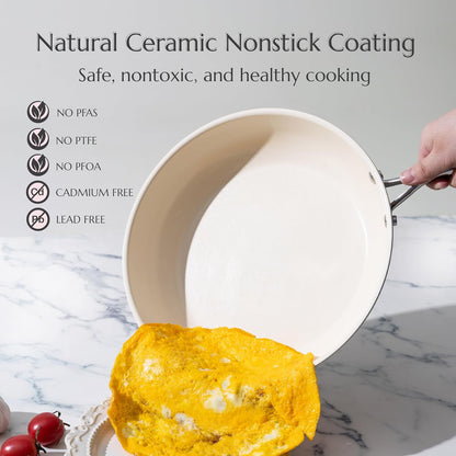 Nonstick Ceramic Frying Pan Set, Healthy Ceramic Pan for Cooking with Stainless Steel Handle, Non-Toxic, PFAS/PTFE/PFOA-Free, Induction Compatible, Dishwasher & Oven Safe, 8"/9.5"/11", Pink