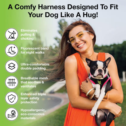 Step in Dog Harness - Eco-Friendly Teacup Dog Harnesses for XXS, XS, and Small Dogs - Reflective and Adjustable Mini Body Halter Vest -Tiny Soft Mesh Toy Breed Harness (XXXS, Black and Pink)