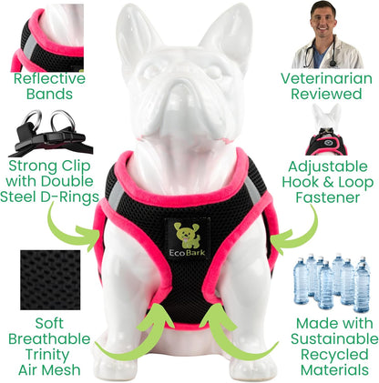 Step in Dog Harness - Eco-Friendly Teacup Dog Harnesses for XXS, XS, and Small Dogs - Reflective and Adjustable Mini Body Halter Vest -Tiny Soft Mesh Toy Breed Harness (XXXS, Black and Pink)