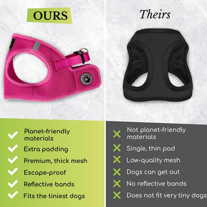 Step in Dog Harness - Eco-Friendly Teacup Dog Harnesses for XXS, XS, and Small Dogs - Reflective and Adjustable Mini Body Halter Vest -Tiny Soft Mesh Toy Breed Harness (XXXS, Black and Pink)