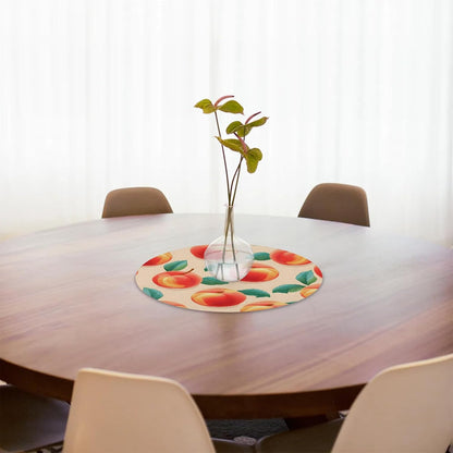 Pink Peach Fruit Round Vinyl Placemats Set of 6 Non Slip PVC Place Mat, Easy to Clean Washable Kitchen Party Dining Table Mats