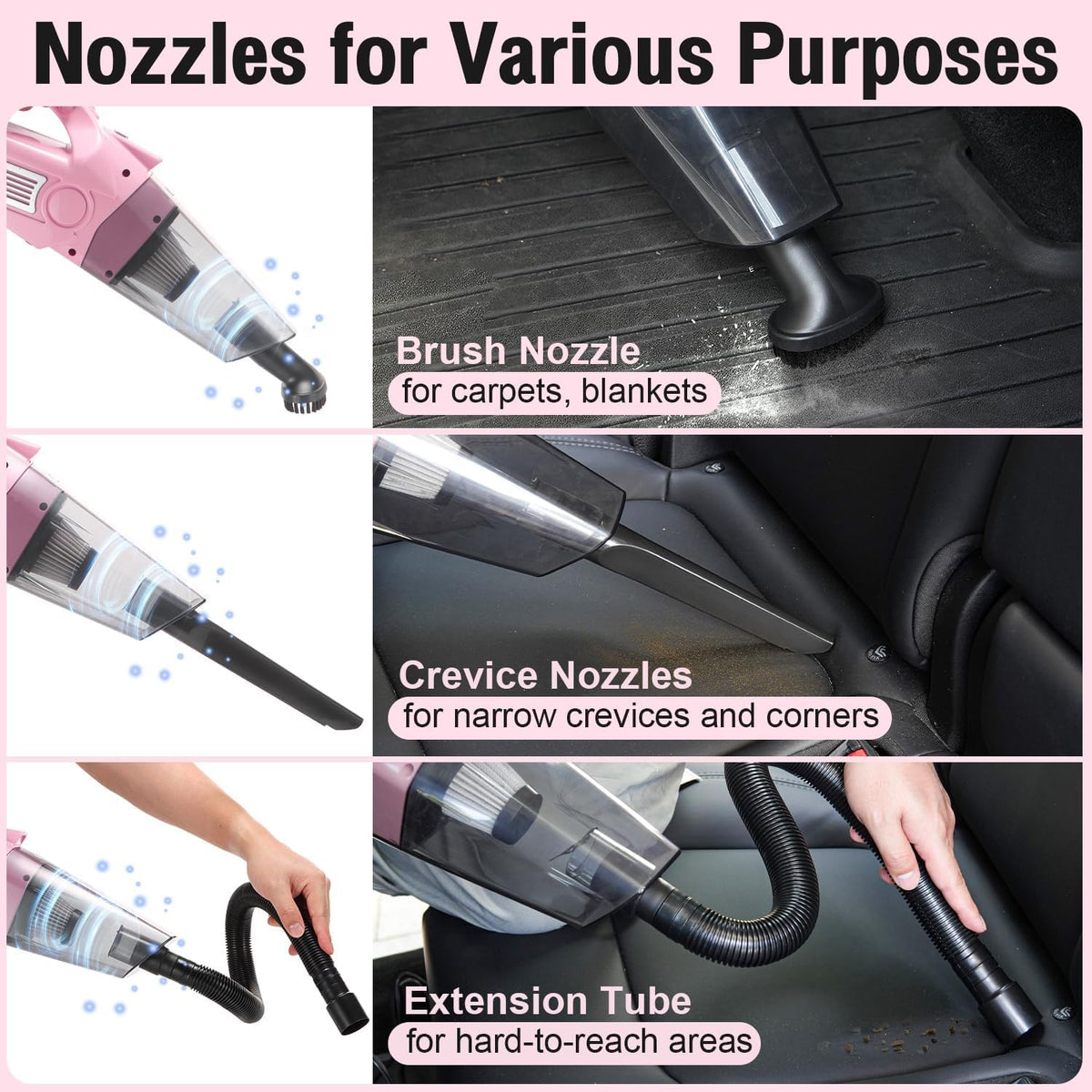 Pink Car Cleaning Kit, 25Pcs Detailing Kit Interior with 4-in-1 Power Handheld Vacuum Cleaner, Detailing Brush Set, 2-in-1 Windshield Cleaner Tool, Car Accessories for Cleaning, Gift for Women