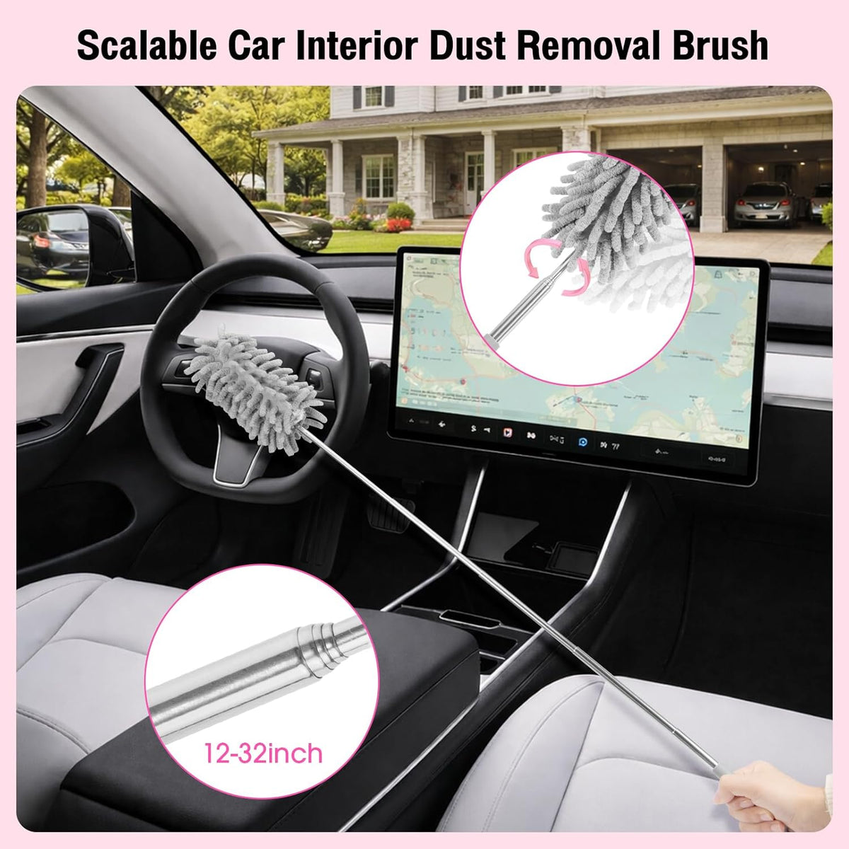 Pink Car Cleaning Kit, 25Pcs Detailing Kit Interior with 4-in-1 Power Handheld Vacuum Cleaner, Detailing Brush Set, 2-in-1 Windshield Cleaner Tool, Car Accessories for Cleaning, Gift for Women