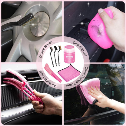 Pink Car Cleaning Kit, 25Pcs Detailing Kit Interior with 4-in-1 Power Handheld Vacuum Cleaner, Detailing Brush Set, 2-in-1 Windshield Cleaner Tool, Car Accessories for Cleaning, Gift for Women