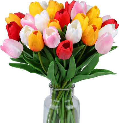 Fake Tulips 15pcs Real Touch PU Artificial Flower Assorted Colors