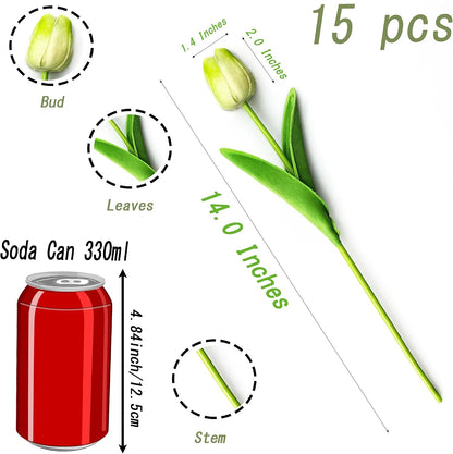 Fake Tulips 15pcs Real Touch PU Artificial Flower Assorted Colors