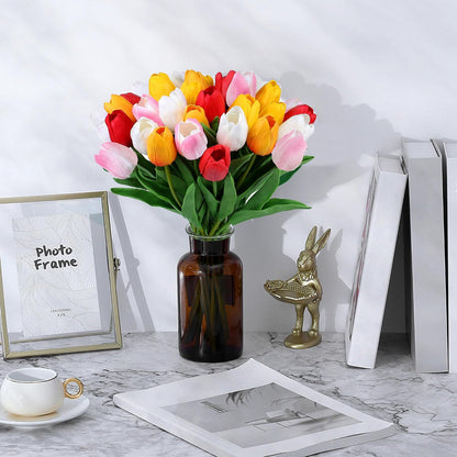 Fake Tulips 15pcs Real Touch PU Artificial Flower Assorted Colors
