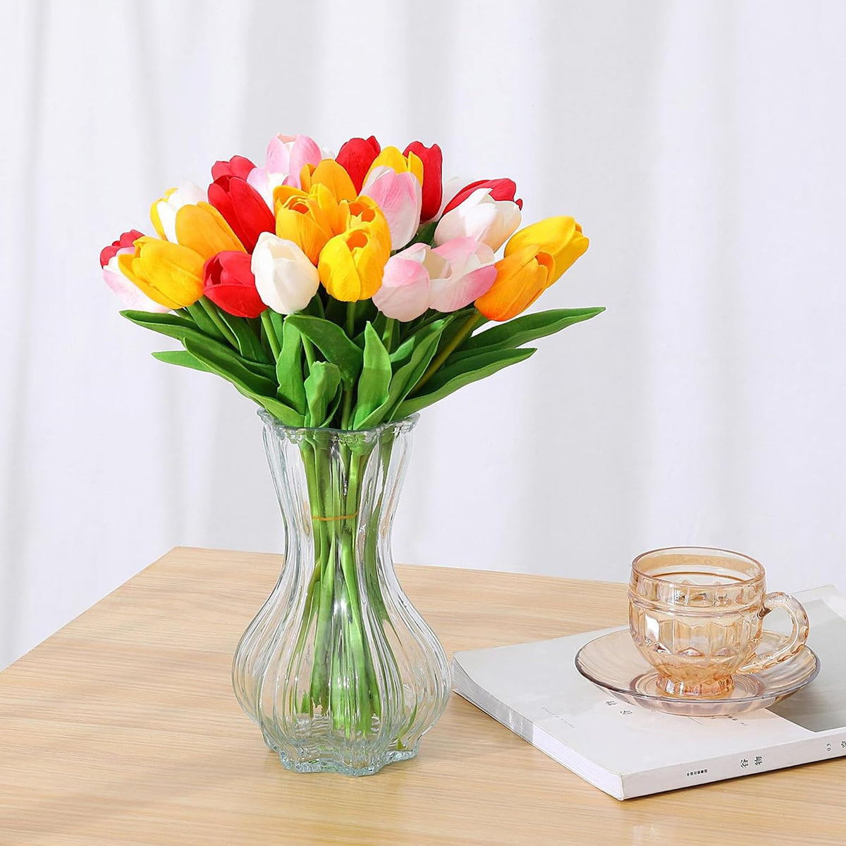 Fake Tulips 15pcs Real Touch PU Artificial Flower Assorted Colors