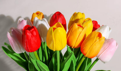 Fake Tulips 15pcs Real Touch PU Artificial Flower Assorted Colors
