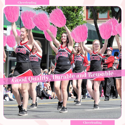 24 Pcs Pink Cheerleading Pom Poms - School Spirit Shakers Metallic Foil Cheering Pompoms Cheer Pom with Baton Handle Plastic Squad for Adults Team Spirit Sports Party Cheering (24, Pink)