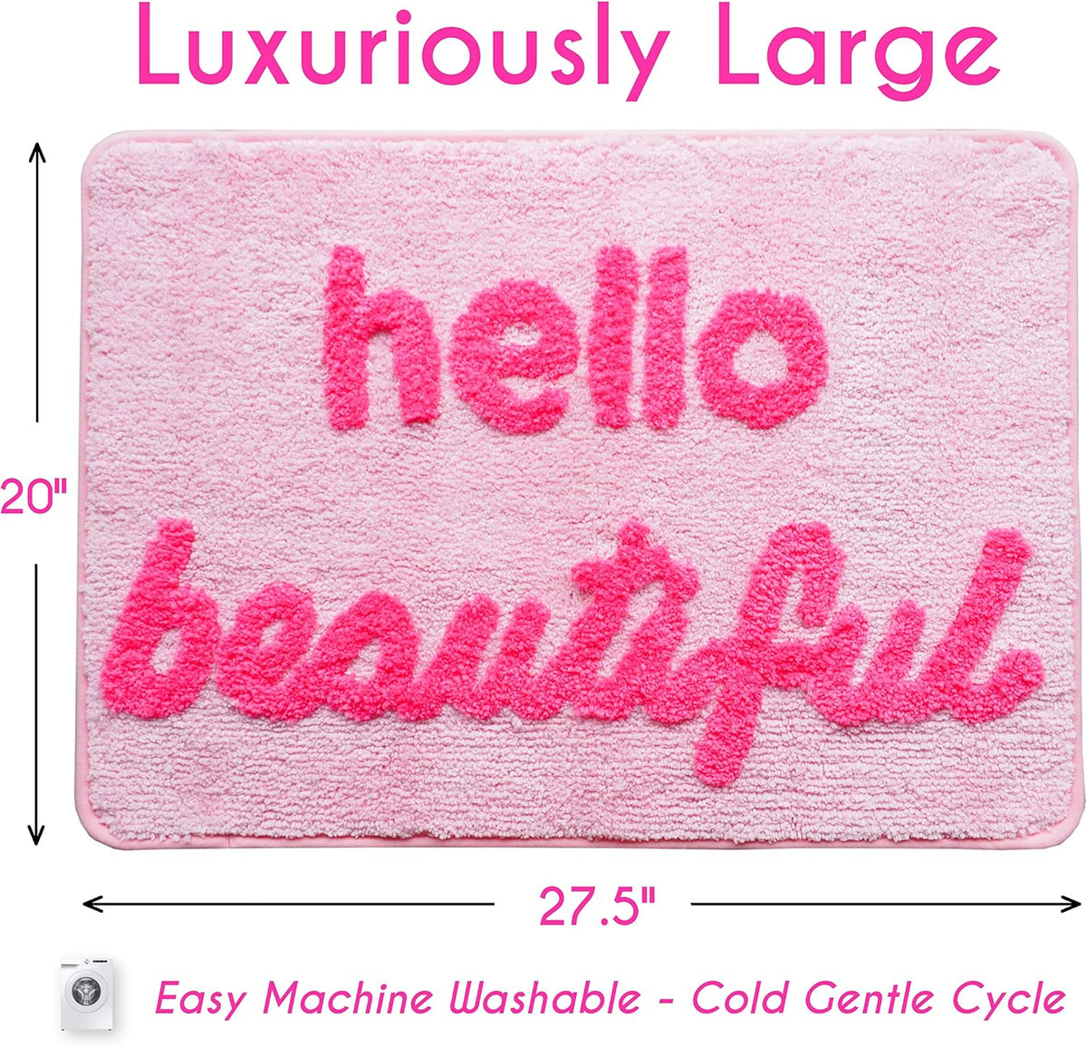 Hello Beautiful Bath Mat Light Pink Blush Peach Coral Cute Bathroom Rugs for Girls You Look Good Gorgeous Funny Shower Fun Bathroom Decor Non-Slip Washable Kids Women