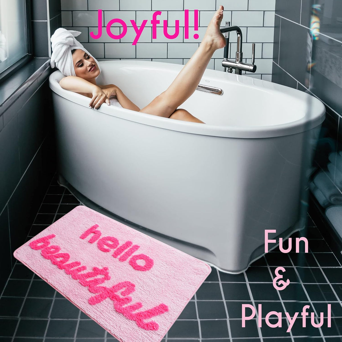 Hello Beautiful Bath Mat Light Pink Blush Peach Coral Cute Bathroom Rugs for Girls You Look Good Gorgeous Funny Shower Fun Bathroom Decor Non-Slip Washable Kids Women