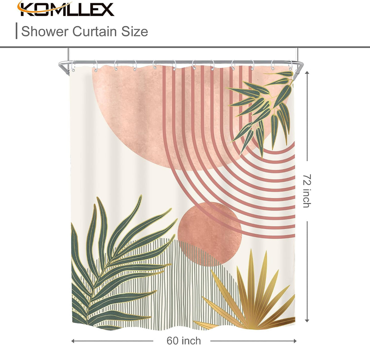 Mid Century Pink Green Boho Abstract Modern Bathroom Shower Curtain Set