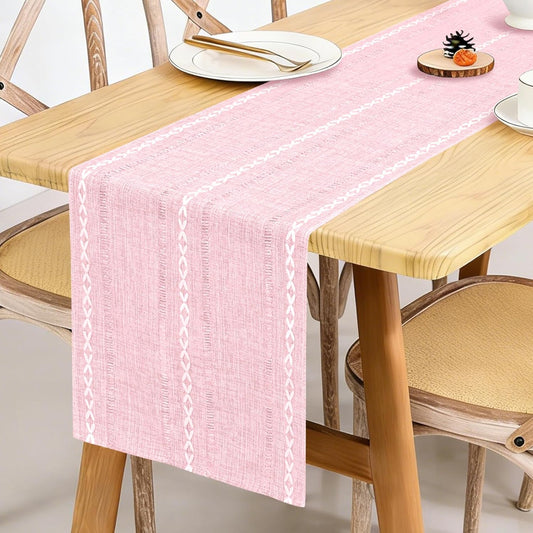 Cotton Linen Table Runner,Pink Boho Rustic Farmhouse Embroidered Hollow 13x72 Inch Table Runners Kitchen Dining Dresser Scarf Table Decoratio for Living Room,Wedding,Party