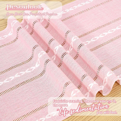 Cotton Linen Table Runner,Pink Boho Rustic Farmhouse Embroidered Hollow 13x72 Inch Table Runners Kitchen Dining Dresser Scarf Table Decoratio for Living Room,Wedding,Party