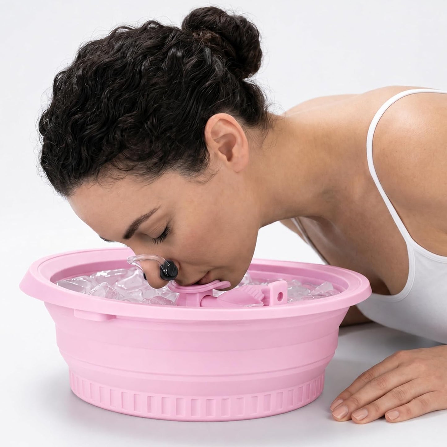Ice Face Bath Bowl – New Version with Breathing Tube & Hygienic Lid | Collapsible Silicone Facial Cold Plunge Bowl | Reduces Puffiness, Tightens Pores | Foldable Self-Care Gift (Pink)