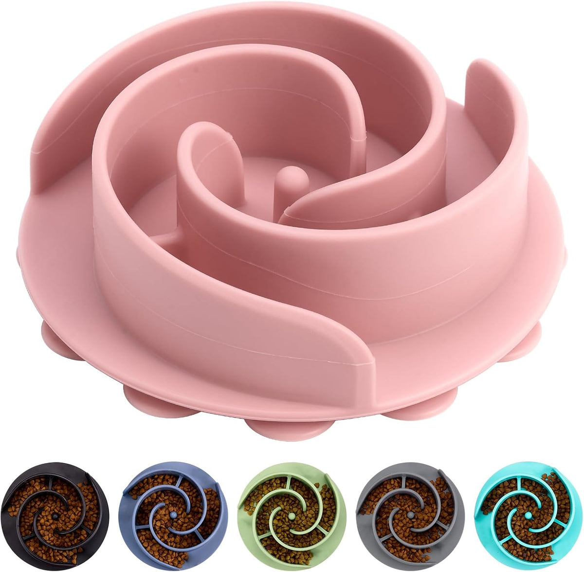Slow Feeder Dog Bowls Insert, Soft Silicone Slow Eating Feeder Insert with Suction Cups for Small, Medium and Large Dogs, Fit into Basic and Elevated Dog Bowls, Pink