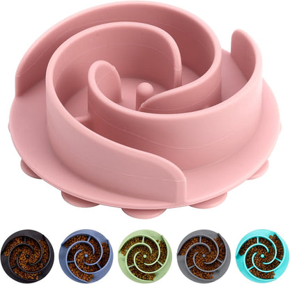 Slow Feeder Dog Bowls Insert, Soft Silicone Slow Eating Feeder Insert with Suction Cups for Small, Medium and Large Dogs, Fit into Basic and Elevated Dog Bowls, Pink