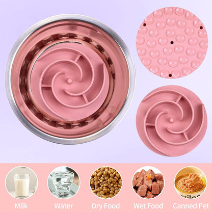 Slow Feeder Dog Bowls Insert, Soft Silicone Slow Eating Feeder Insert with Suction Cups for Small, Medium and Large Dogs, Fit into Basic and Elevated Dog Bowls, Pink