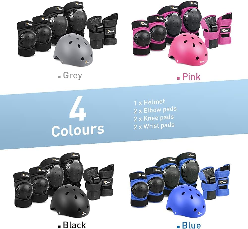 Adult & Kid Skating Protective Gear Set for Beginner to Advanced, Skateboard Helmet Knee and Elbow Pads with Wrist Guards for Inline Roller Skating, Scooter, Skateboarding