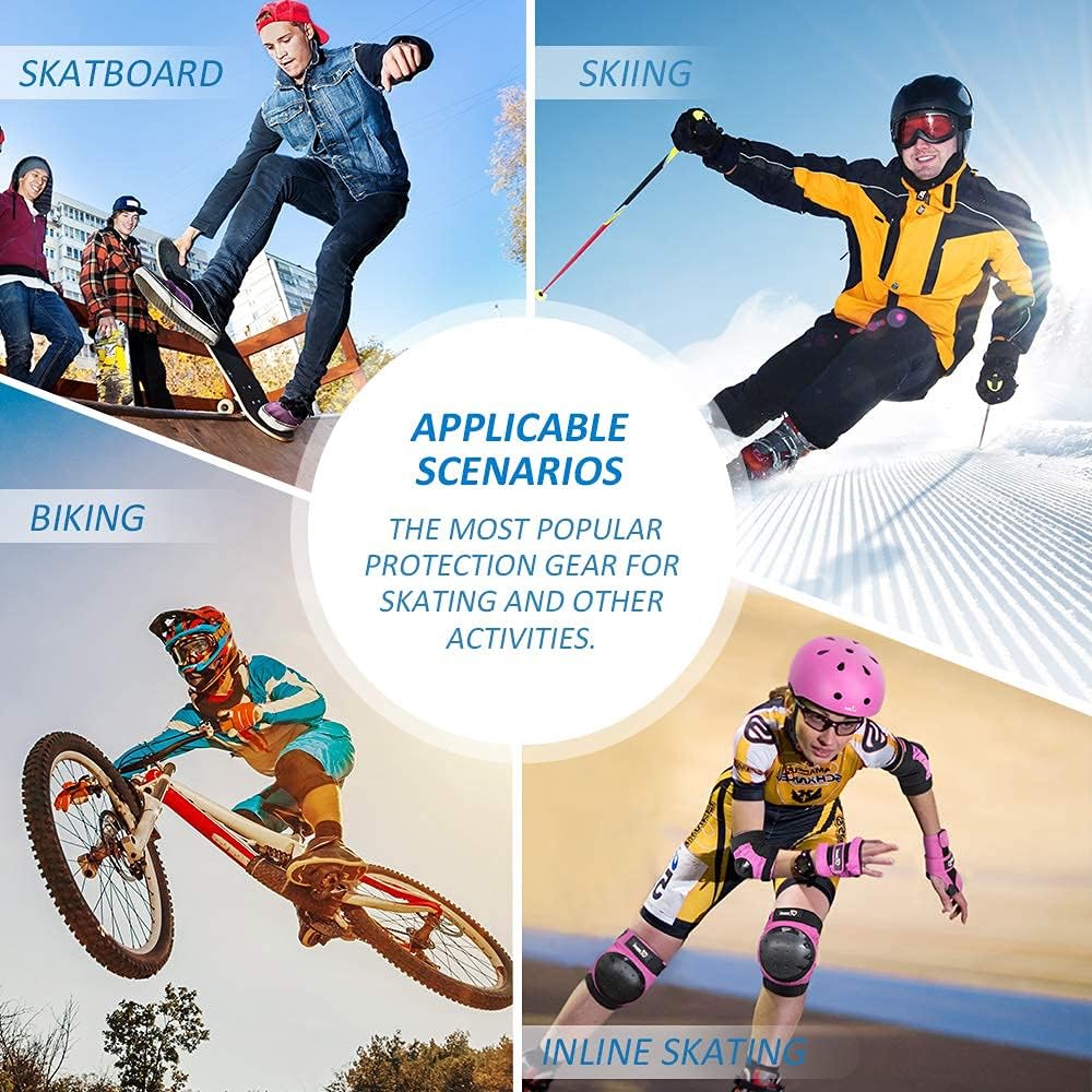 Adult & Kid Skating Protective Gear Set for Beginner to Advanced, Skateboard Helmet Knee and Elbow Pads with Wrist Guards for Inline Roller Skating, Scooter, Skateboarding