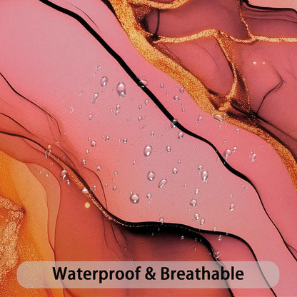 Pink Gold Marble Shower Curtains, Orange Grey Abstract Marble Shower Curtain, Modern Fabric Bath Curtain for Bathroom Decor Waterproof Cloth with Hooks 72X72 Inch