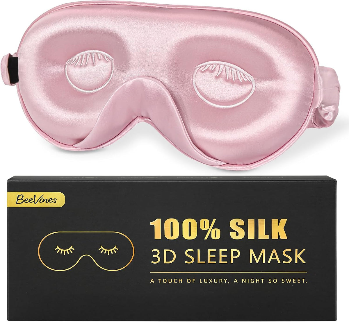 22 Momme Silk Sleep Mask, 3D Contoured Eye Masks for Women (Pink)