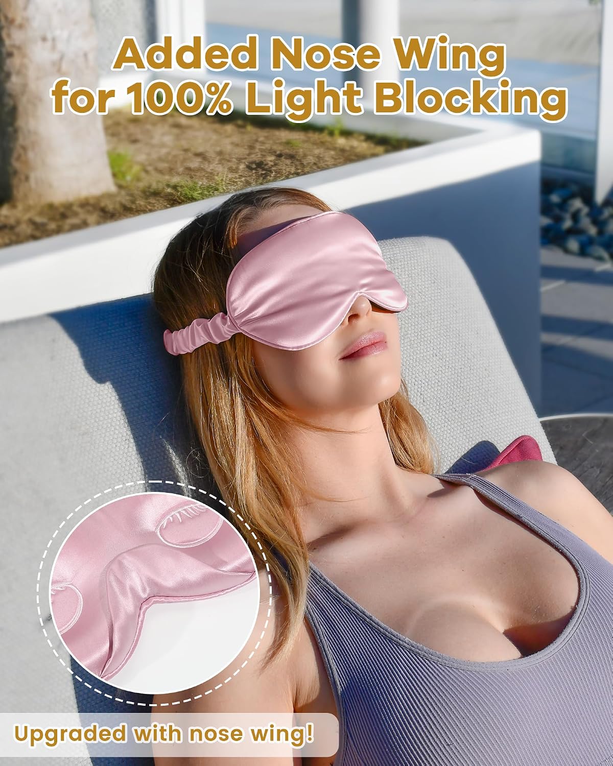 22 Momme Silk Sleep Mask, 3D Contoured Eye Masks for Women (Pink)