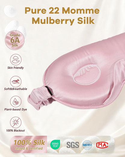 22 Momme Silk Sleep Mask, 3D Contoured Eye Masks for Women (Pink)