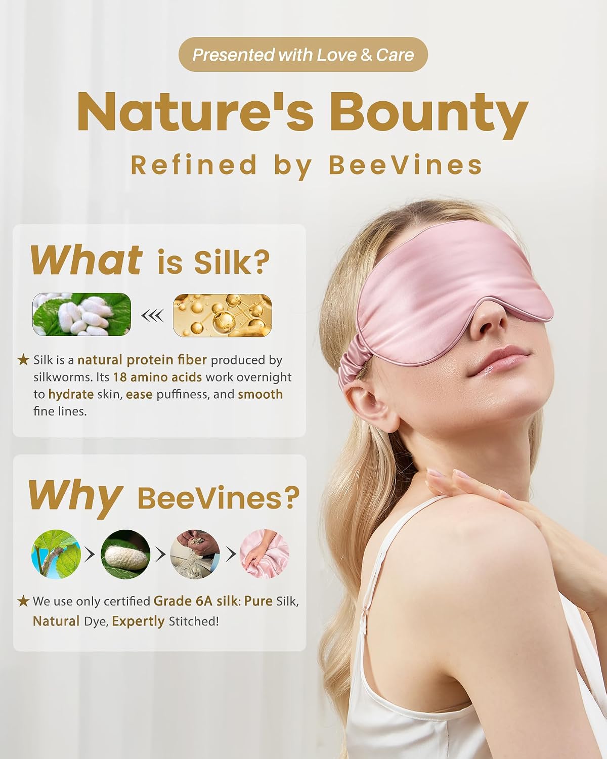 22 Momme Silk Sleep Mask, 3D Contoured Eye Masks for Women (Pink)