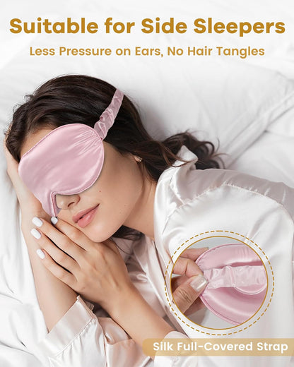 22 Momme Silk Sleep Mask, 3D Contoured Eye Masks for Women (Pink)