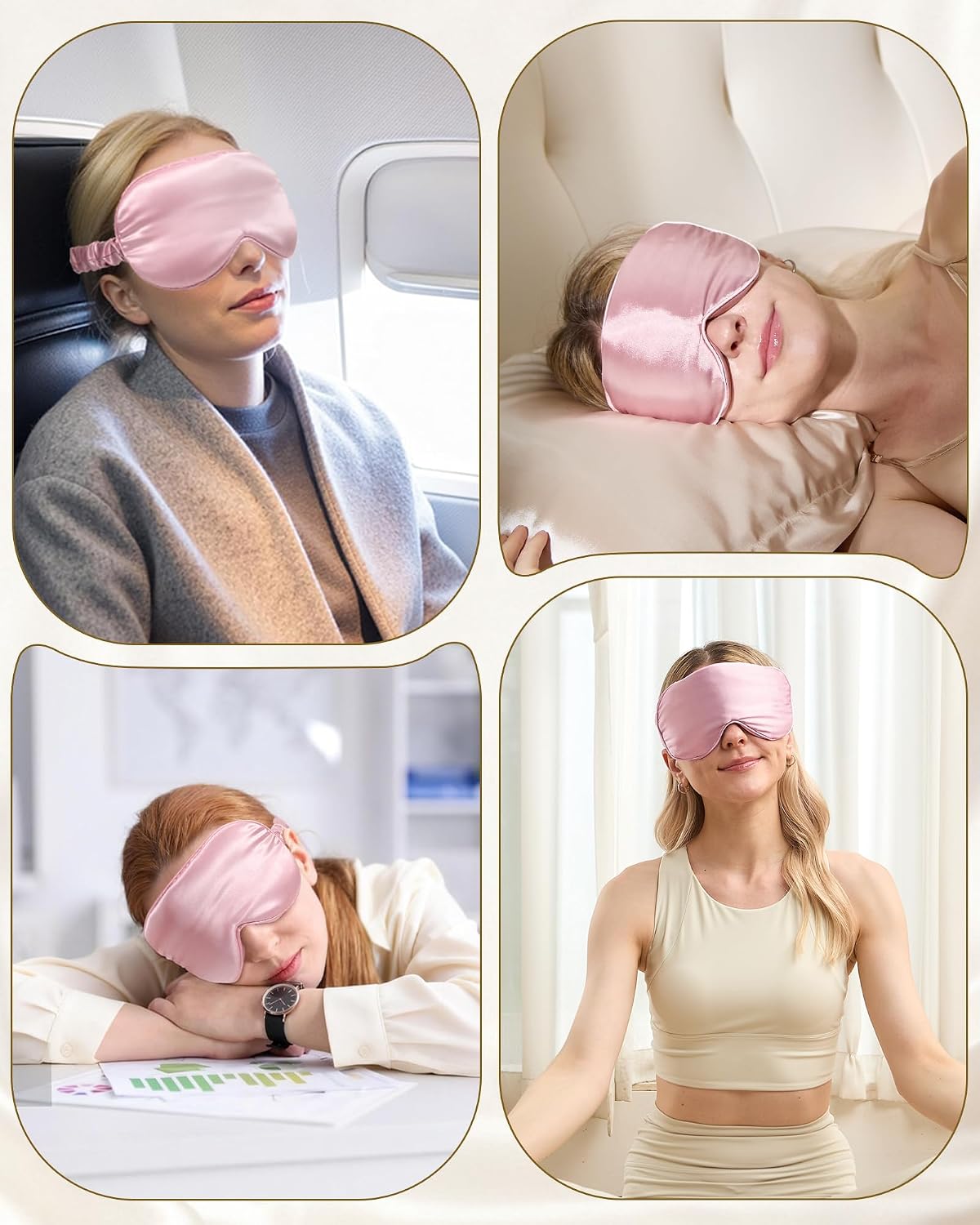 22 Momme Silk Sleep Mask, 3D Contoured Eye Masks for Women (Pink)