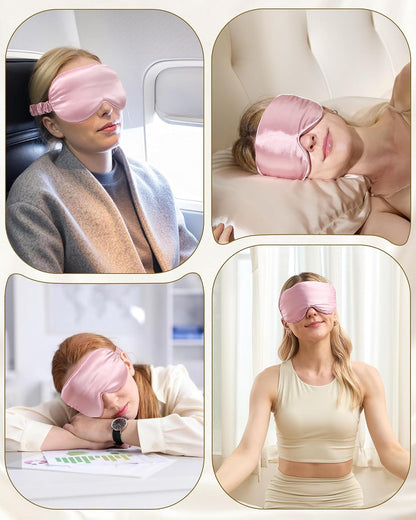 22 Momme Silk Sleep Mask, 3D Contoured Eye Masks for Women (Pink)