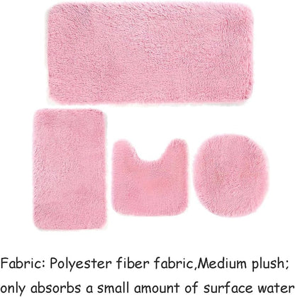 4 Piece Non Slip, Toilet Lid Cover and Contour Mat, Bath Mats Shower Mats Bath Rug Mat for Tub Toilet Bathroom (Pink)